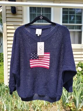 Sioni Patriotic American Flag Knit Sweater Women Size Small & Large NWT Coastal